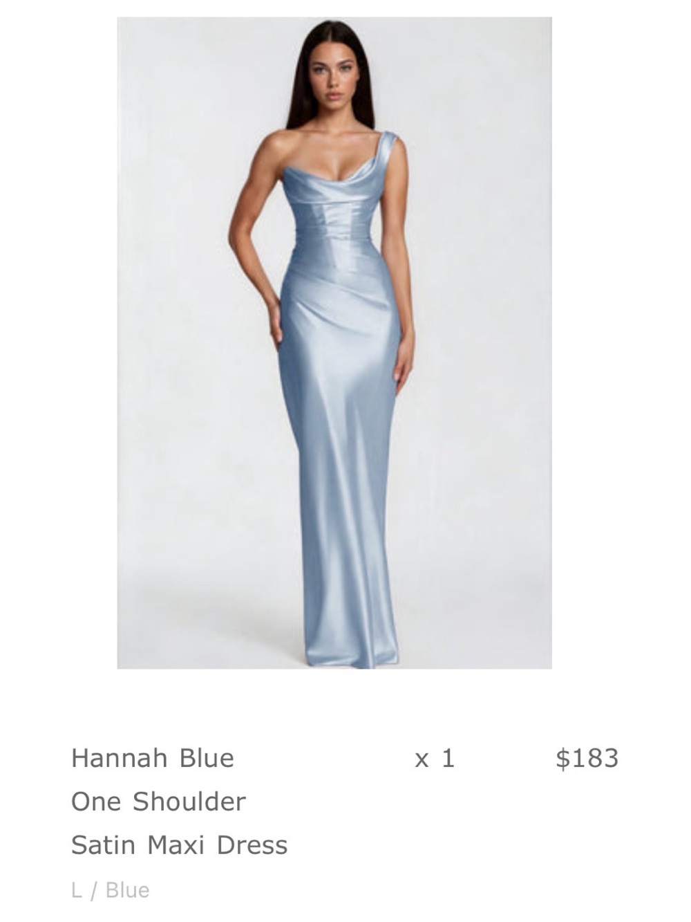 Satin One-Shoulder Maxi Dress in Light Blue